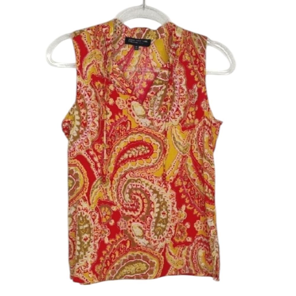 Jones New York Sleeveless Paisley Orange and Yellow Top Meduim Petite MP
